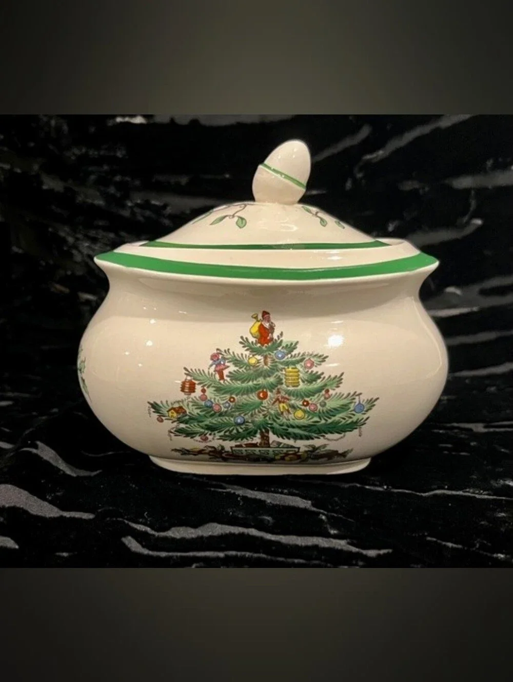 Vintage Spode Christmas Tree Sugar Bowl & Creamer Set Made In England